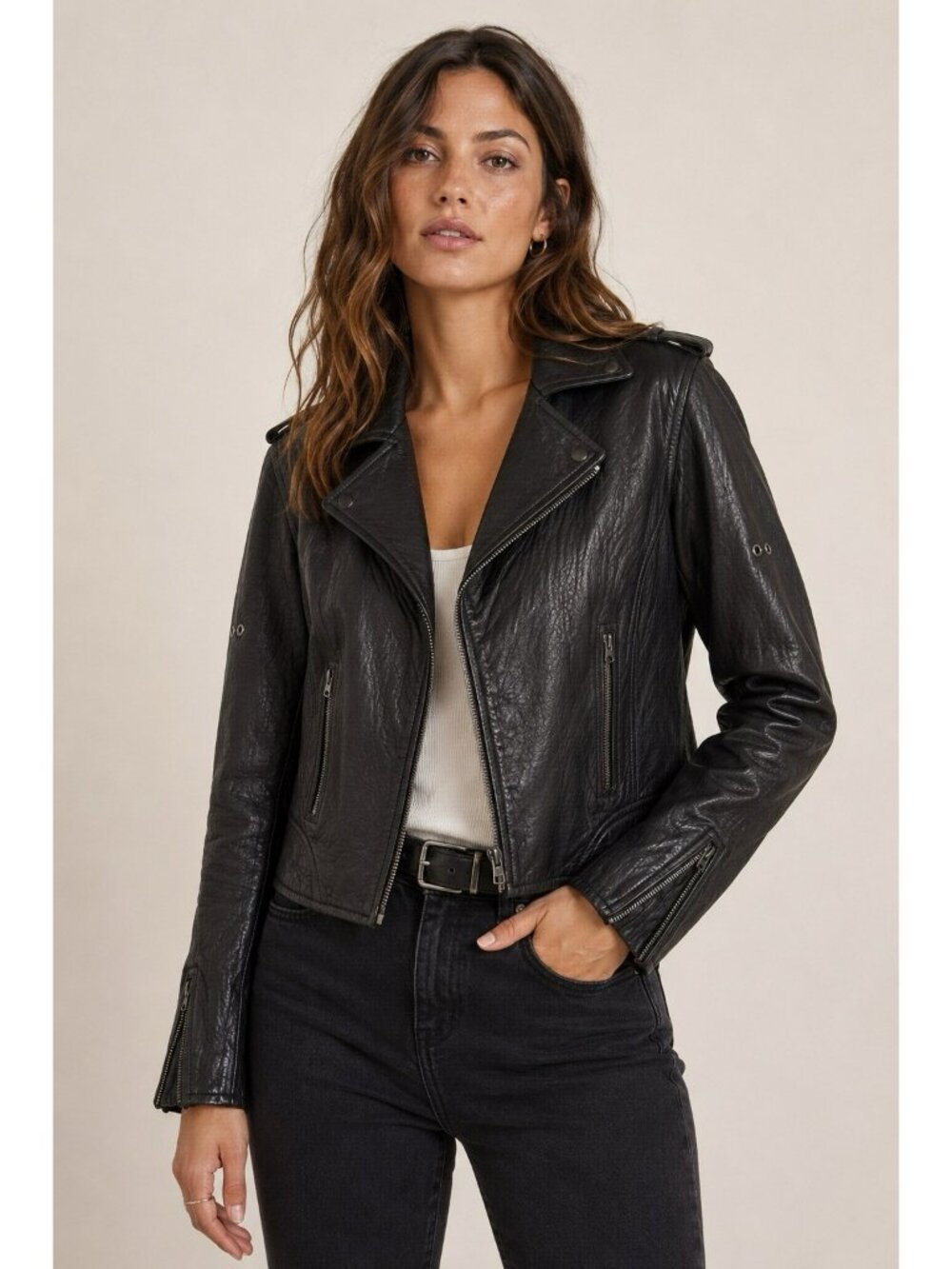 Buffalo David Bitton Black Soft Genuine Leather Moto Jacket Women’s Medium M